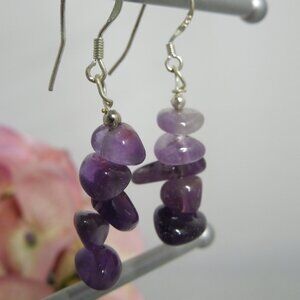 Amethyst Gemstone Stack Dangle Sterling Silver Earrings February Birthstone E202